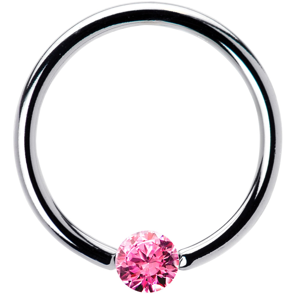 16G 1/2 Solid 14k White Gold 3mm Pink Cubic Zirconia Tension Captive Ring