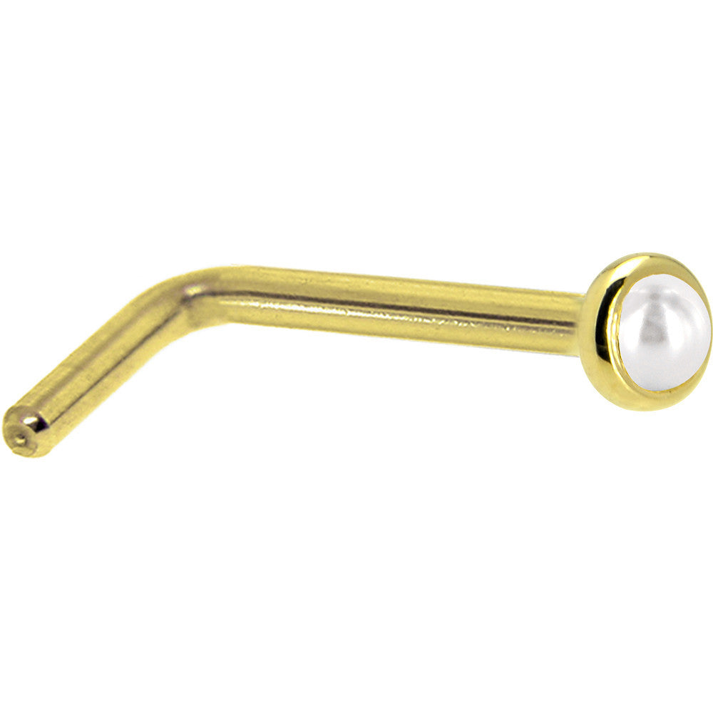 Solid 14K Yellow Gold 2mm Cultured Pearl Nose Ring