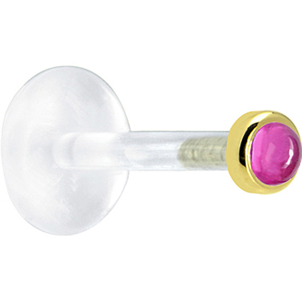 16G 1/4 Solid 14K Yellow Gold 2mm Genuine Pink Tourmaline Bioplast Tragus Earring Stud