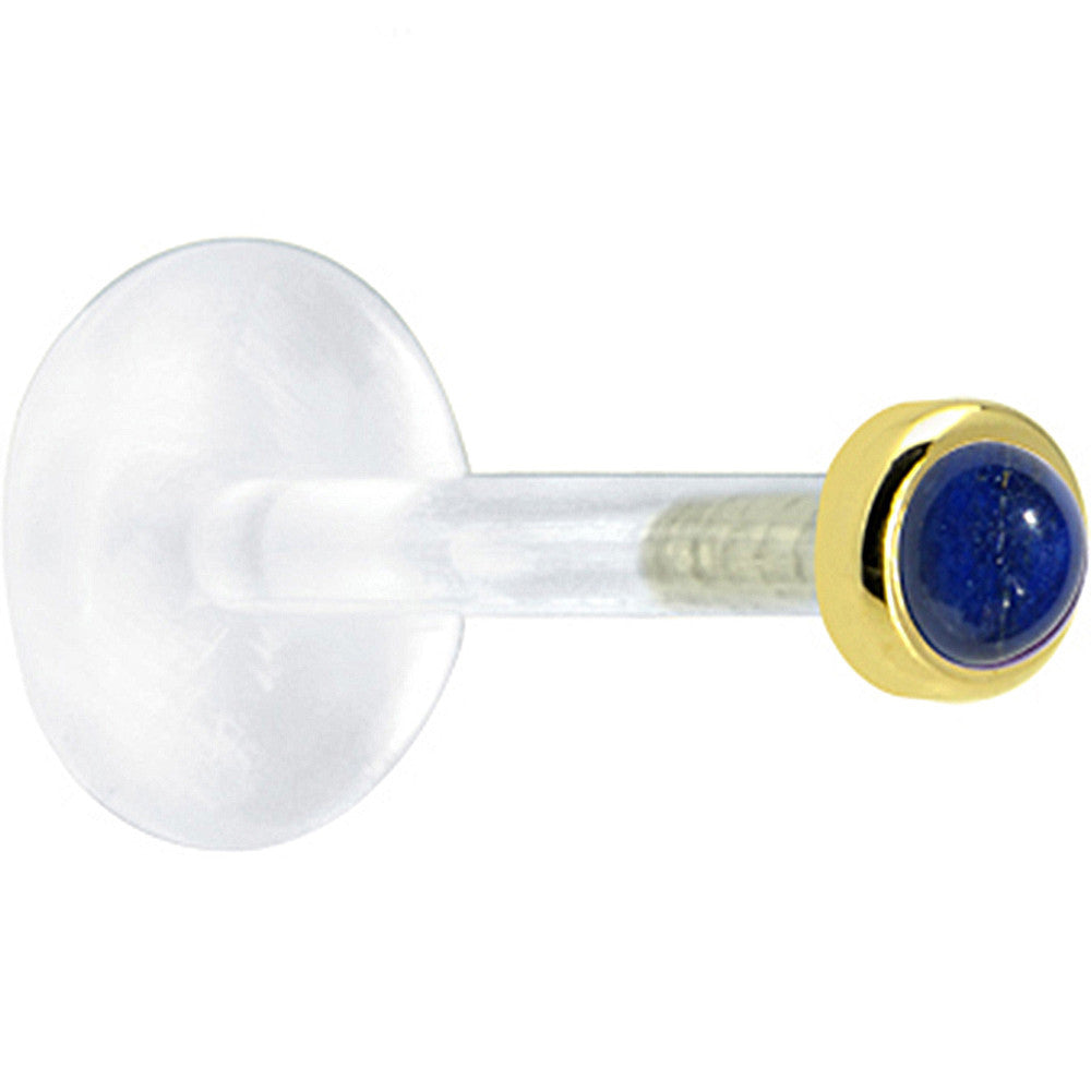 16G 1/4 Solid 14K Yellow Gold 2mm Genuine Blue Lapis Lazuli Bioplast Tragus Earring Stud