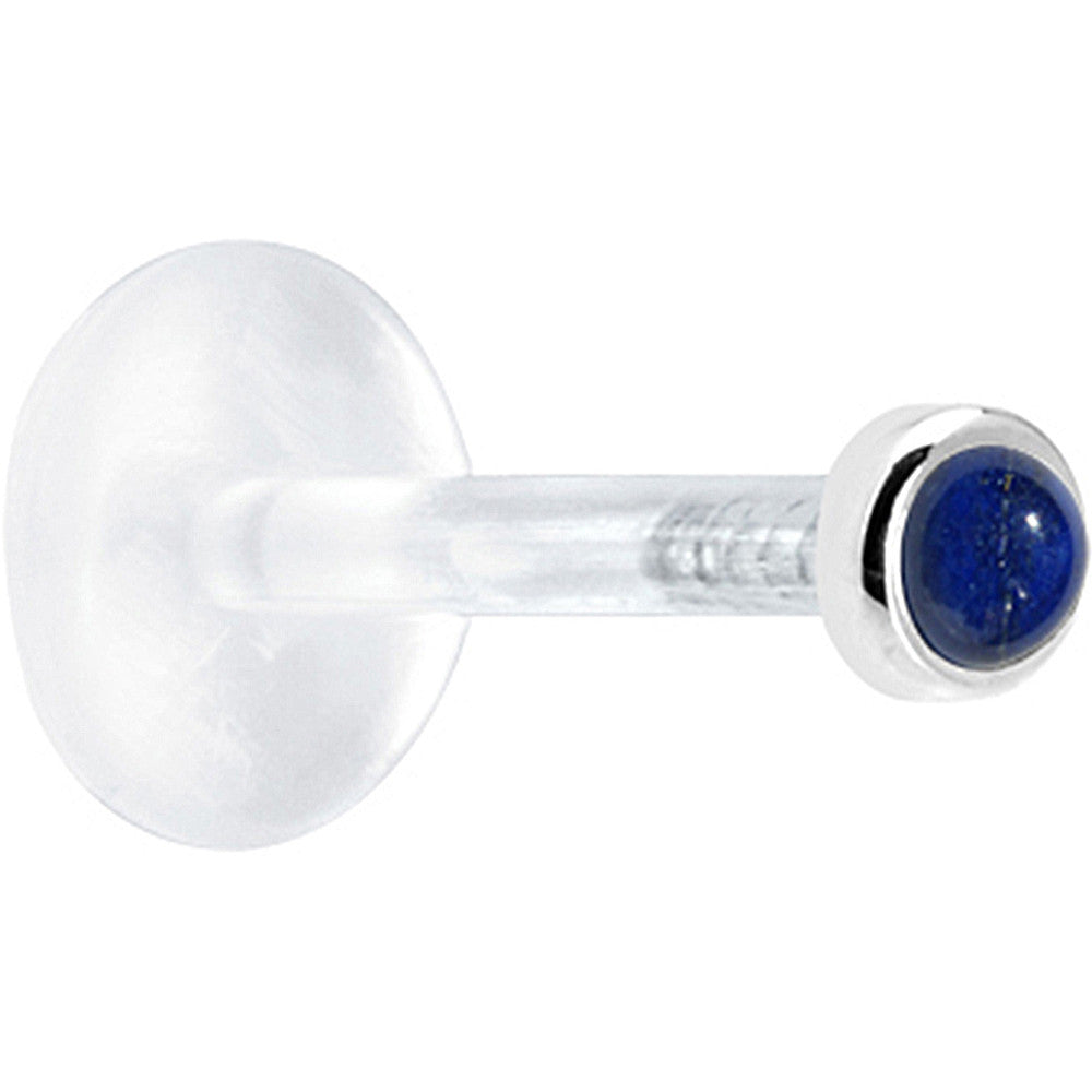 16G 1/4 Solid 14K White Gold 2mm Genuine Blue Lapis Lazuli Bioplast Tragus Earring Stud
