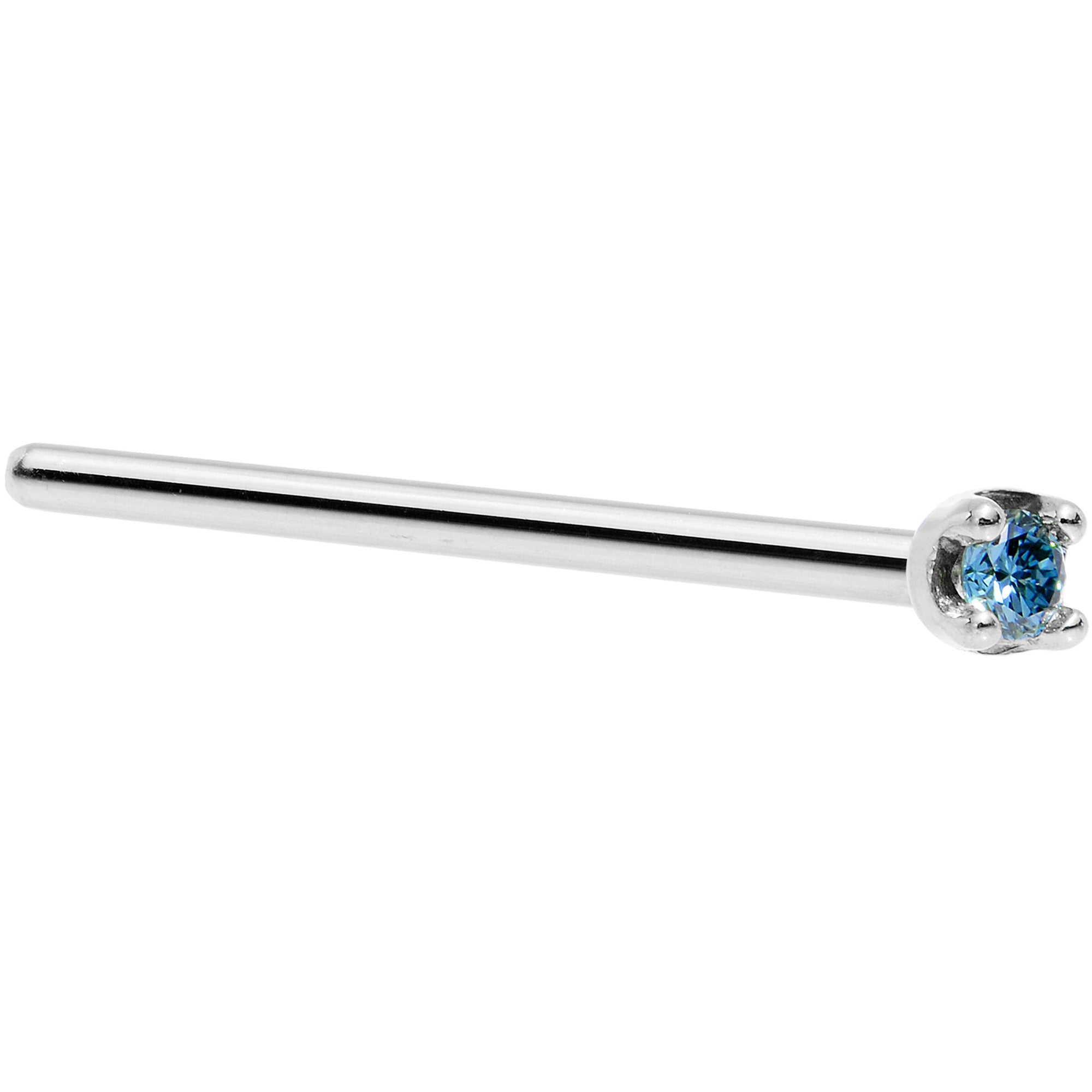 Solid 18K White Gold 1.5mm Genuine Blue Diamond Nose Ring