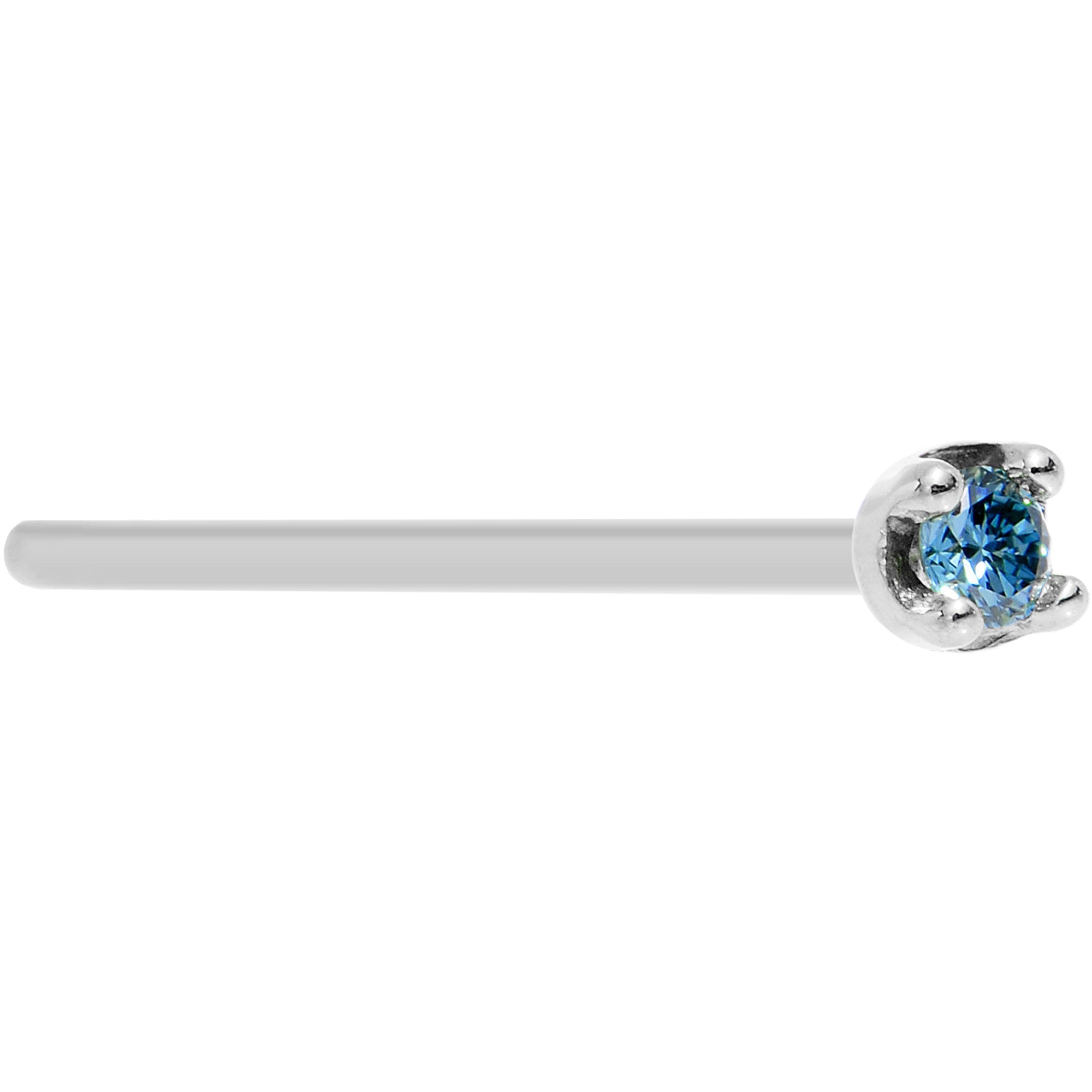 Solid 18K White Gold 1.5mm Genuine Blue Diamond Nose Ring