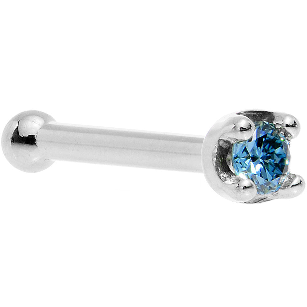 Solid 18K White Gold 1.5mm Genuine Blue Diamond Nose Ring