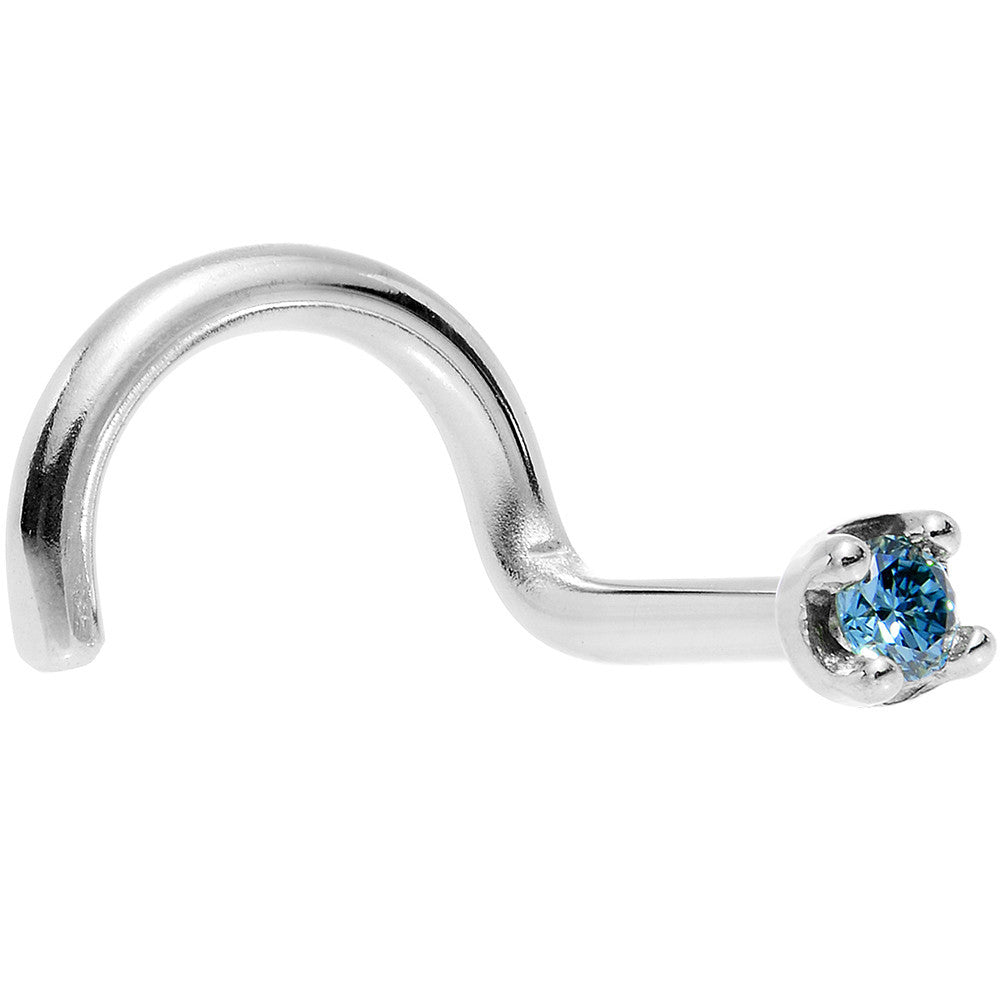 Solid 18K White Gold 1.5mm Genuine Blue Diamond Nose Ring