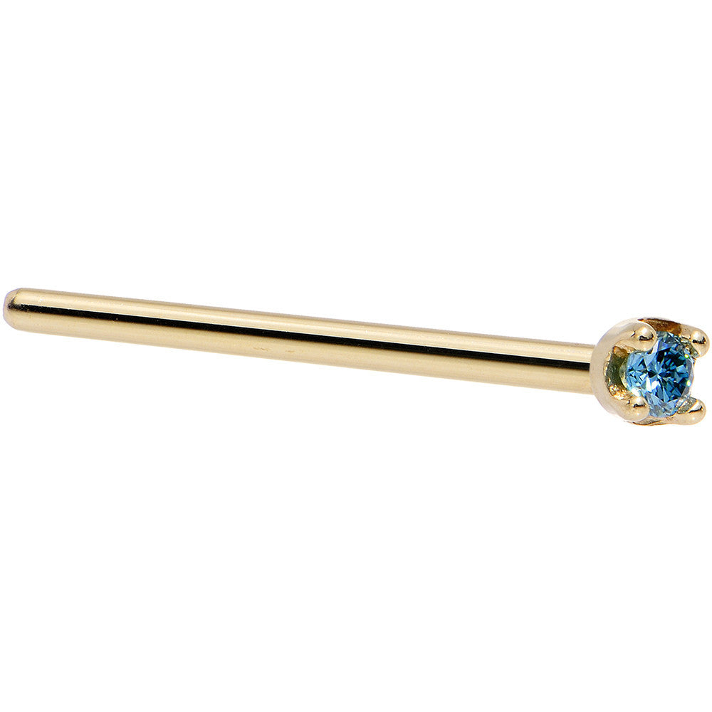 Solid 18K Yellow Gold 1.5mm Genuine Blue Diamond Nose Ring