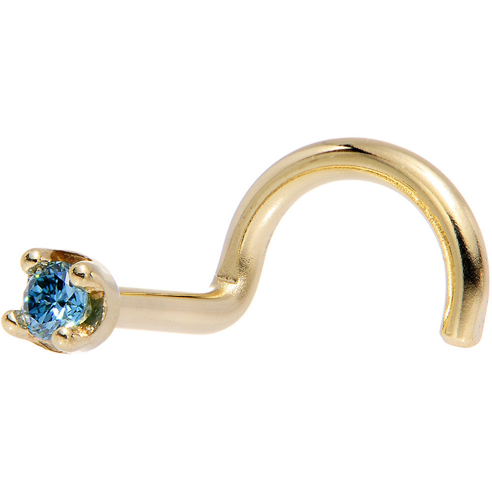Solid 18K Yellow Gold 1.5mm Genuine Blue Diamond Nose Ring