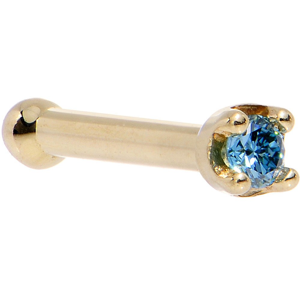 Solid 18K Yellow Gold 1.5mm Genuine Blue Diamond Nose Ring