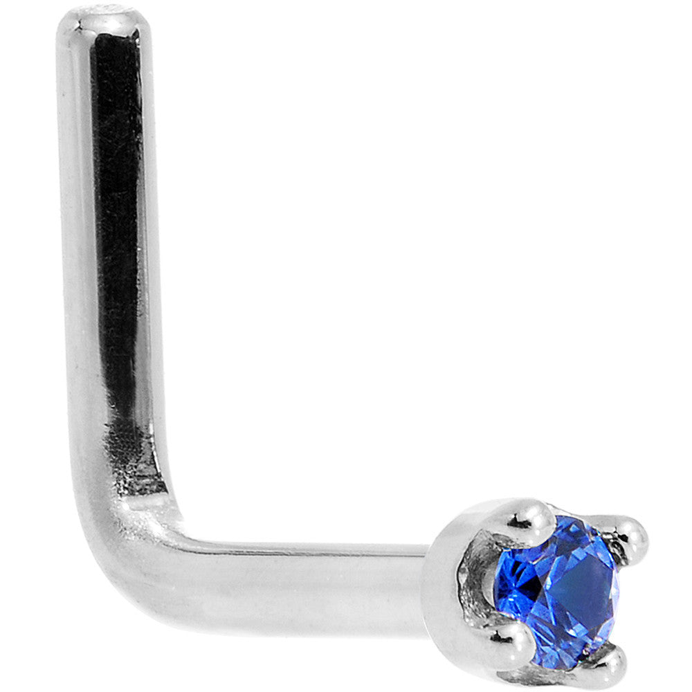 Solid 18K White Gold 1.5mm Genuine Blue Sapphire Nose Ring