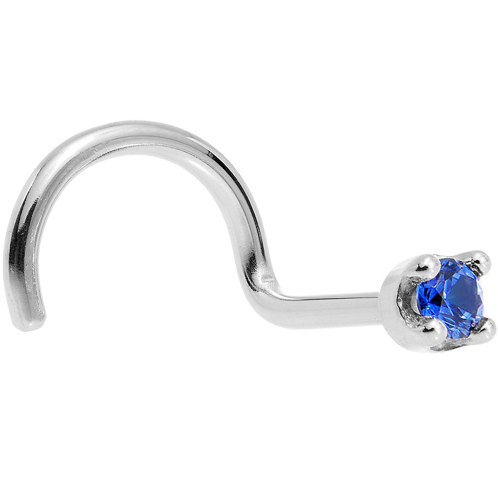 Solid 18K White Gold 1.5mm Genuine Blue Sapphire Nose Ring