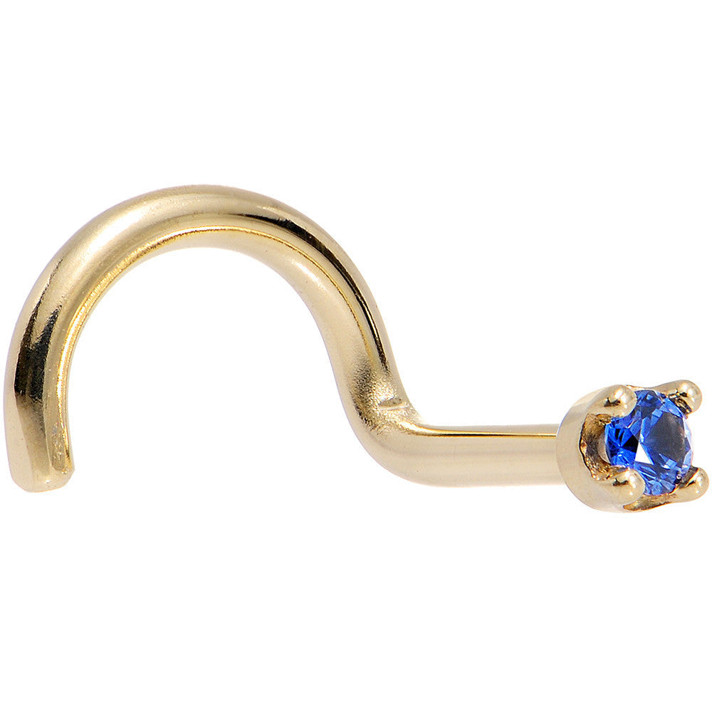 Solid 18K Yellow Gold 1.5mm Genuine Blue Sapphire Nose Ring