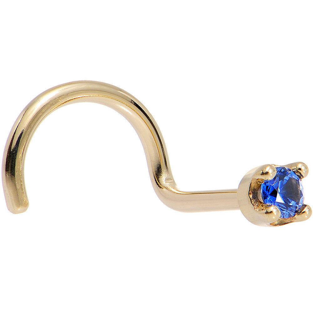 Solid 18K Yellow Gold 1.5mm Genuine Blue Sapphire Nose Ring