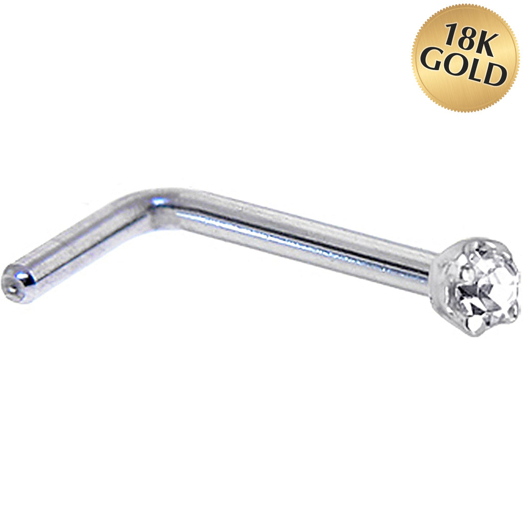 Solid 18K White Gold 1.5mm Genuine Diamond Nose Ring