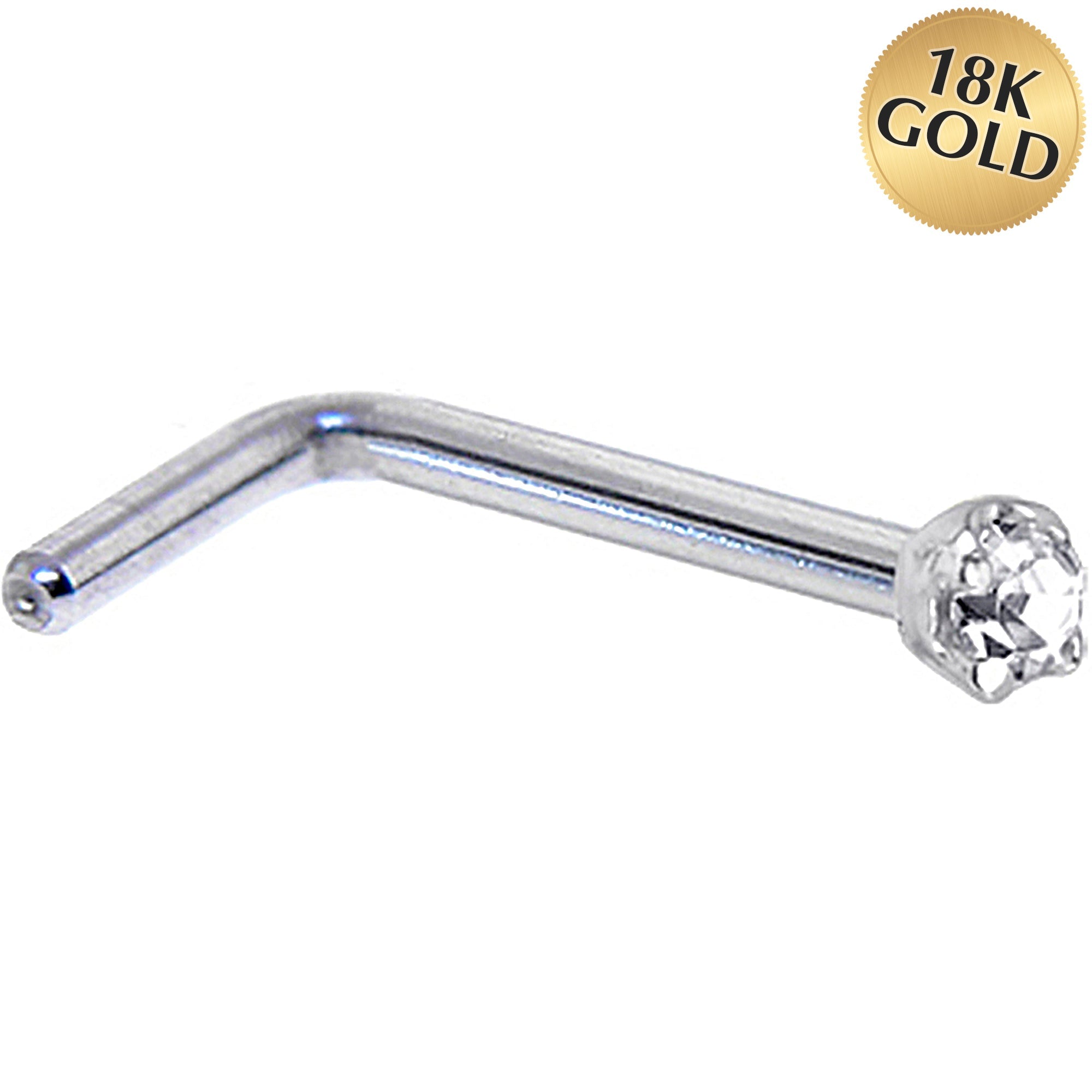 Solid 18K White Gold 1.5mm Genuine Diamond Nose Ring