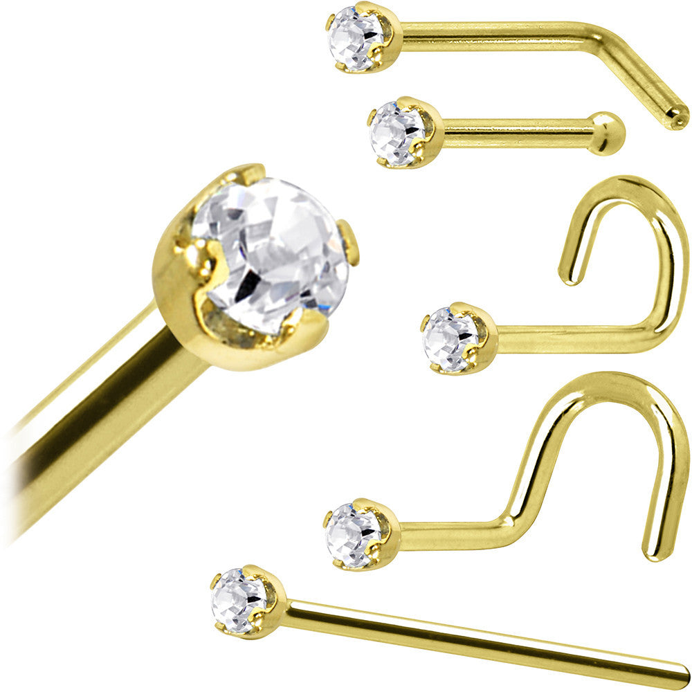 Solid 18K Yellow Gold 1.5mm Genuine Diamond Nose Ring