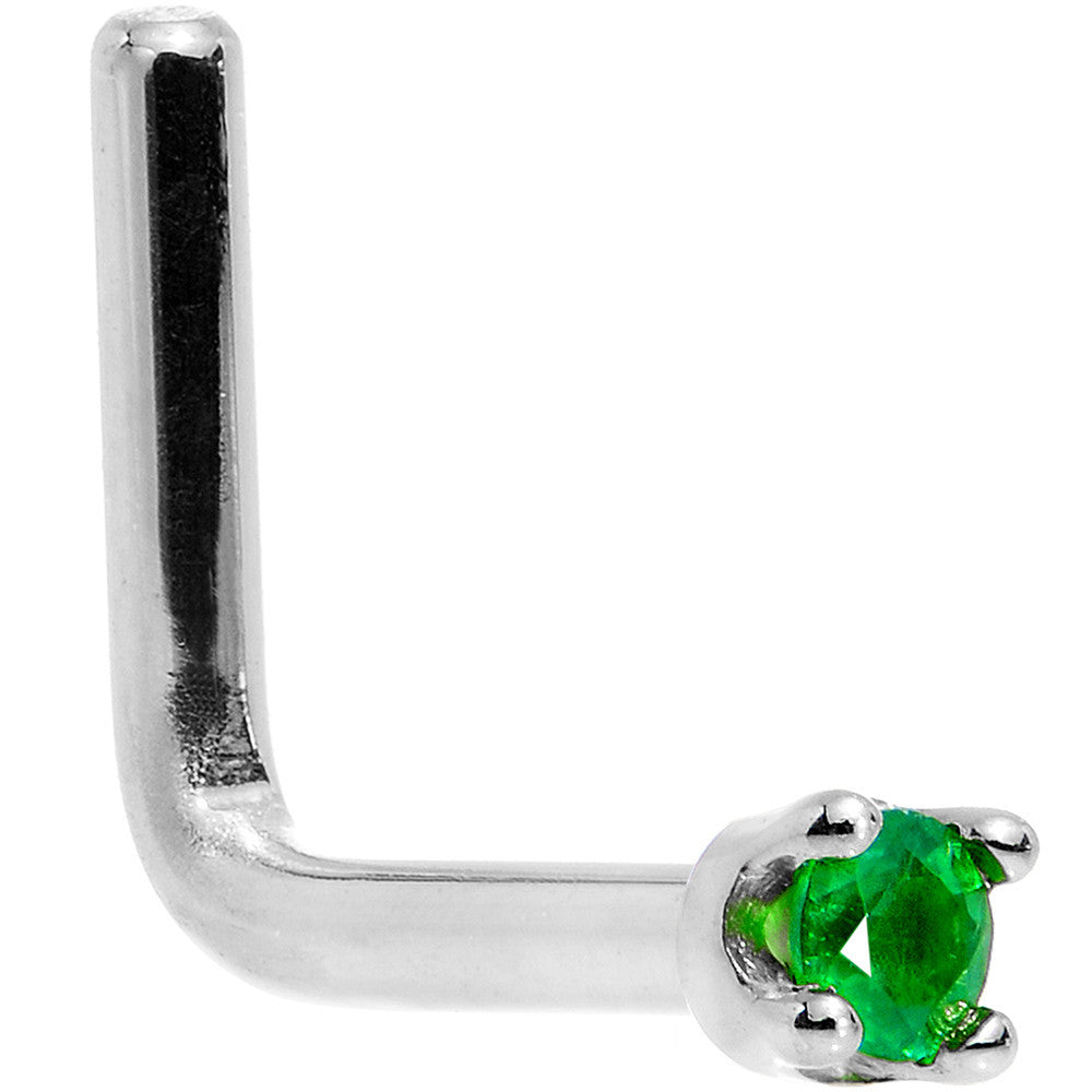 Solid 18K White Gold 1.5mm Genuine Emerald Nose Ring