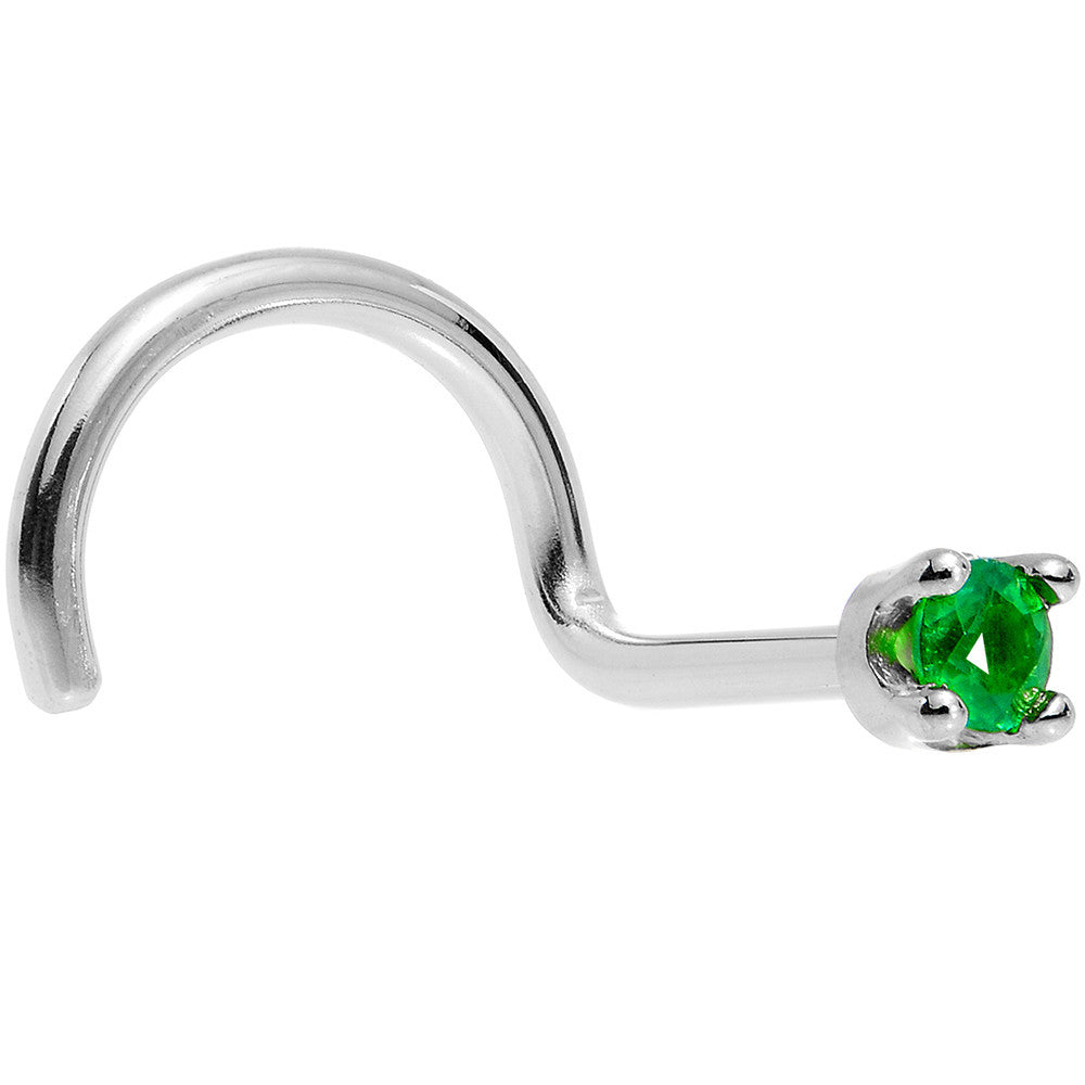 Solid 18K White Gold 1.5mm Genuine Emerald Nose Ring