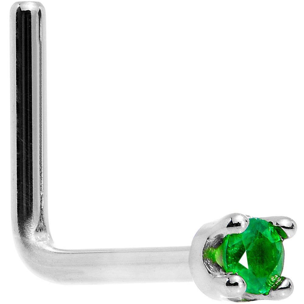 Solid 18K White Gold 1.5mm Genuine Emerald Nose Ring