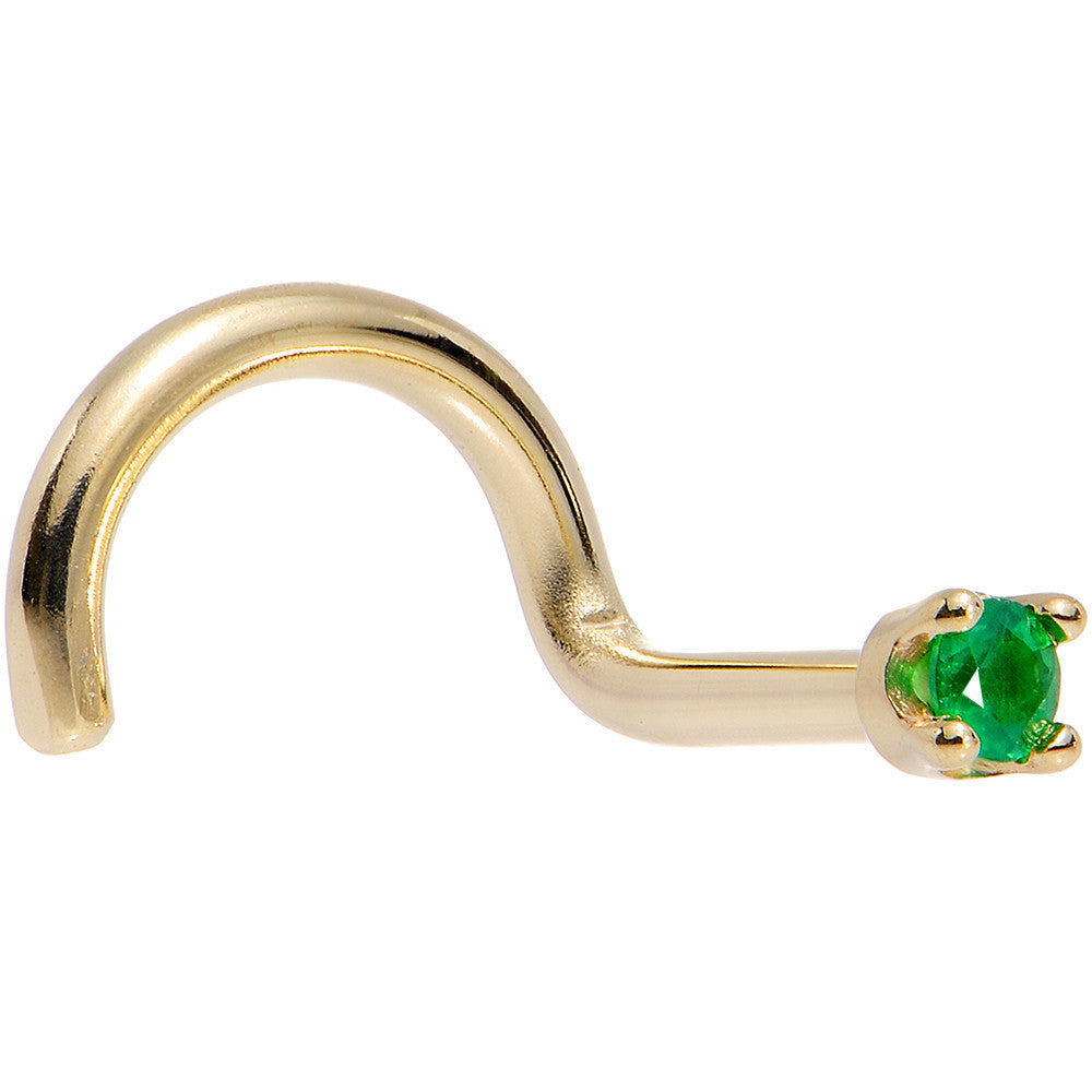 Solid 14K Yellow Gold 1.5mm Genuine Emerald Nose Ring