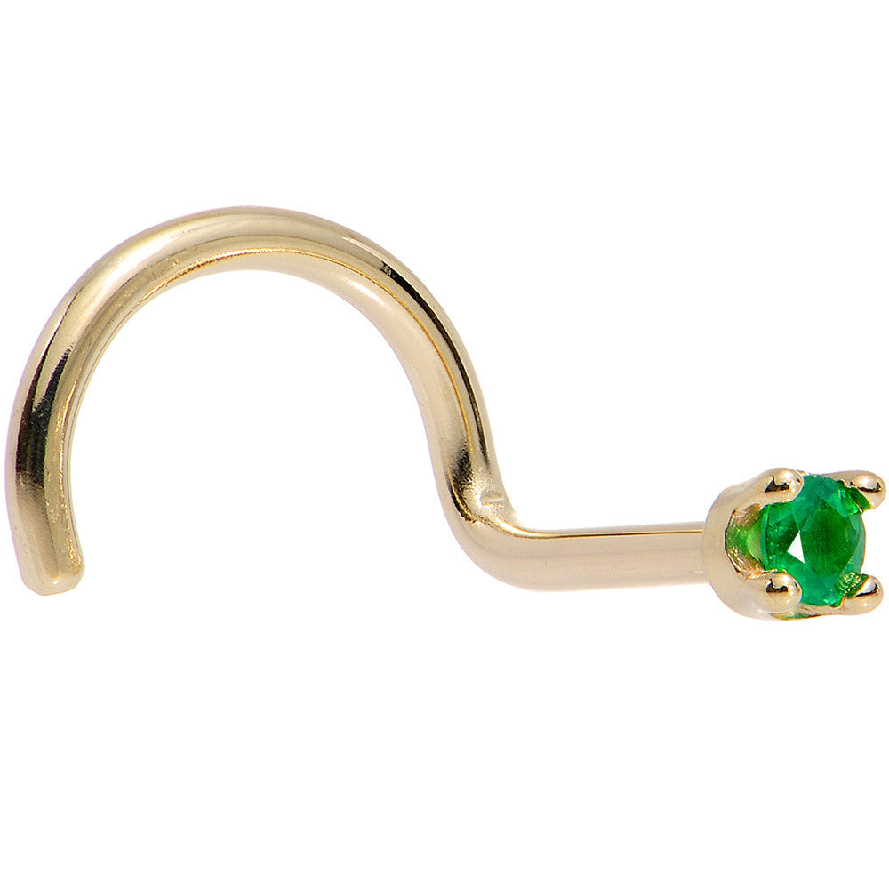 Solid 18K Yellow Gold 1.5mm Genuine Emerald Nose Ring