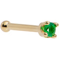 Solid 18K Yellow Gold 1.5mm Genuine Emerald Nose Ring