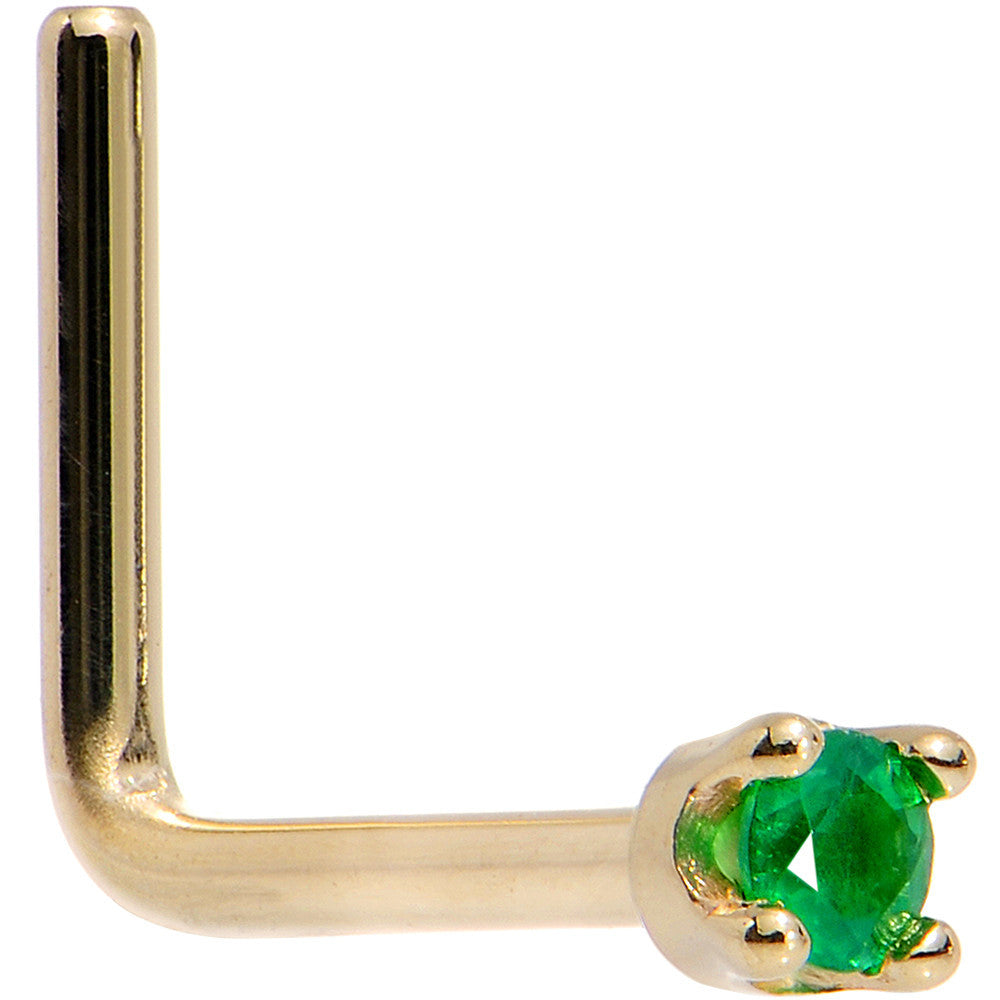Solid 18K Yellow Gold 1.5mm Genuine Emerald Nose Ring