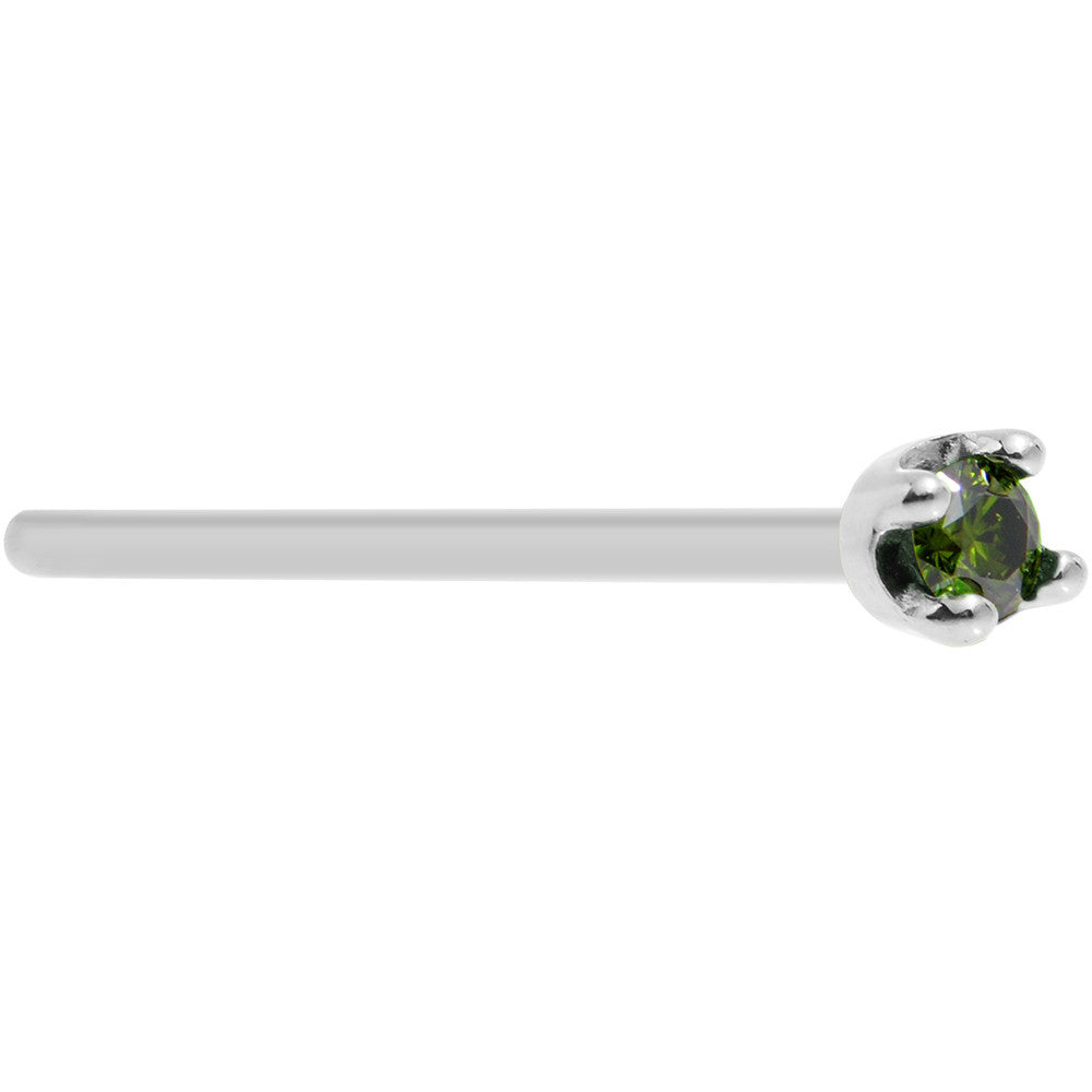 Solid 18K White Gold 1.5mm Genuine Green Diamond Nose Ring