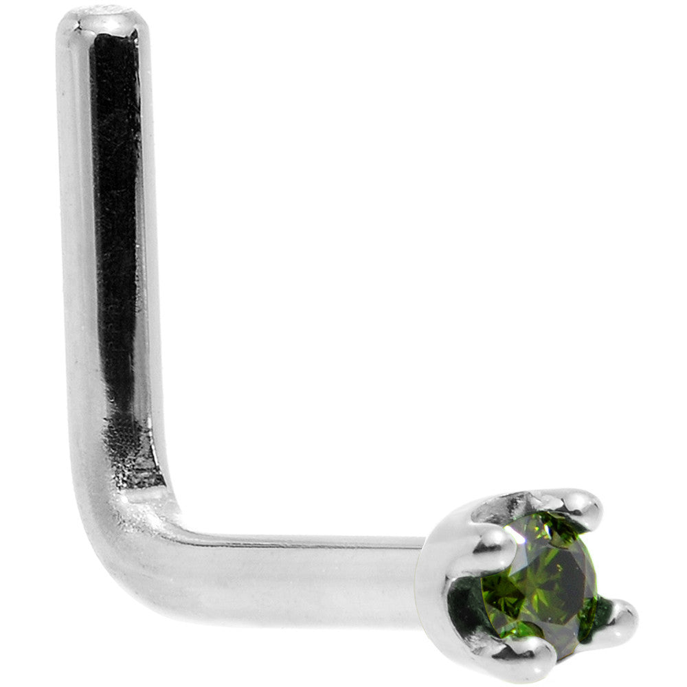 Solid 18K White Gold 1.5mm Genuine Green Diamond Nose Ring