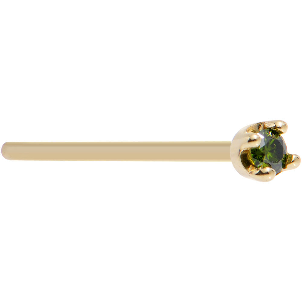 Solid 18K Yellow Gold 1.5mm Genuine Green Diamond Nose Ring