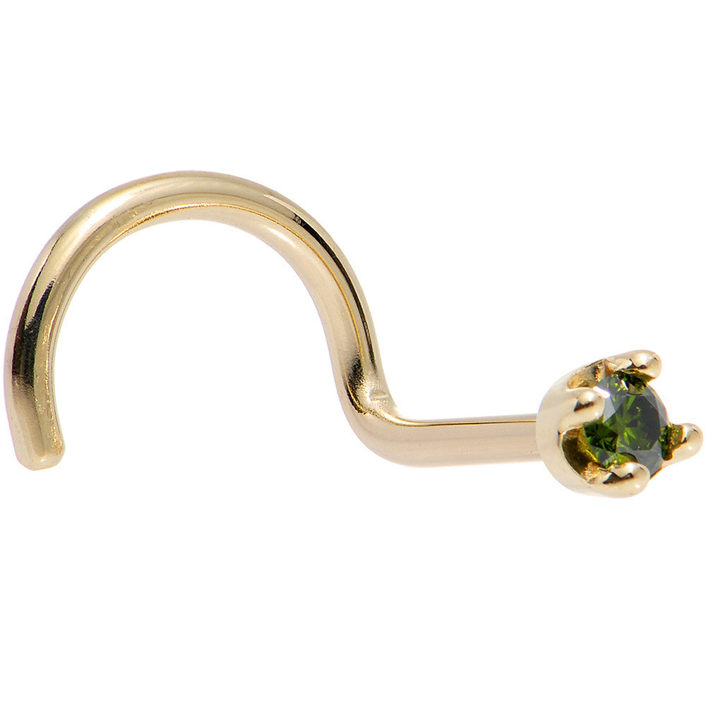 Solid 18K Yellow Gold 1.5mm Genuine Green Diamond Nose Ring
