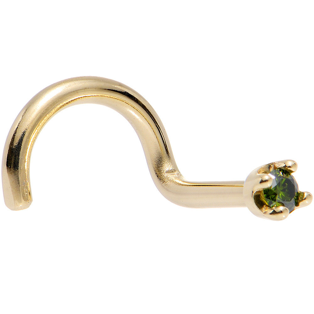 Solid 18K Yellow Gold 1.5mm Genuine Green Diamond Nose Ring