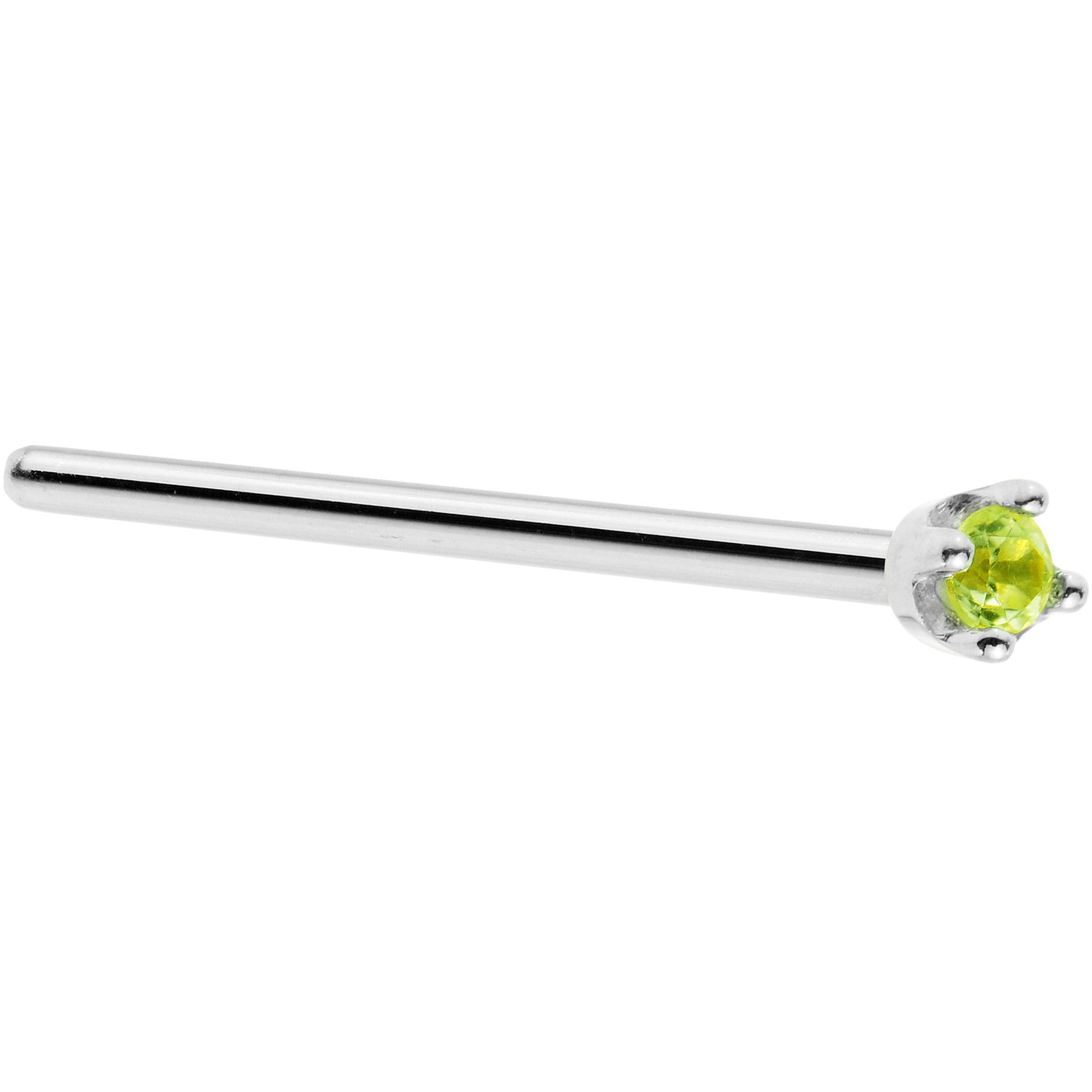 Solid 18K White Gold 1.5mm Genuine Peridot Nose Ring