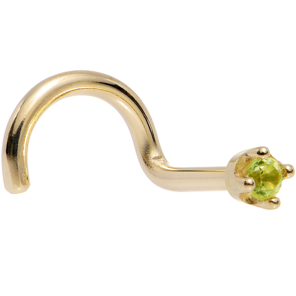 Solid 14K Yellow Gold 1.5mm Genuine Peridot Nose Ring