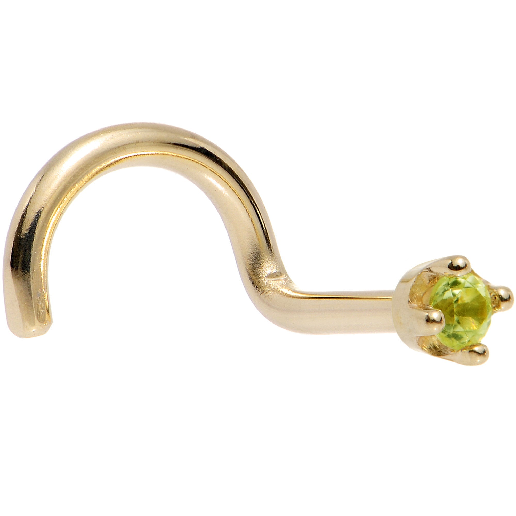 Solid 14K Yellow Gold 1.5mm Genuine Peridot Nose Ring