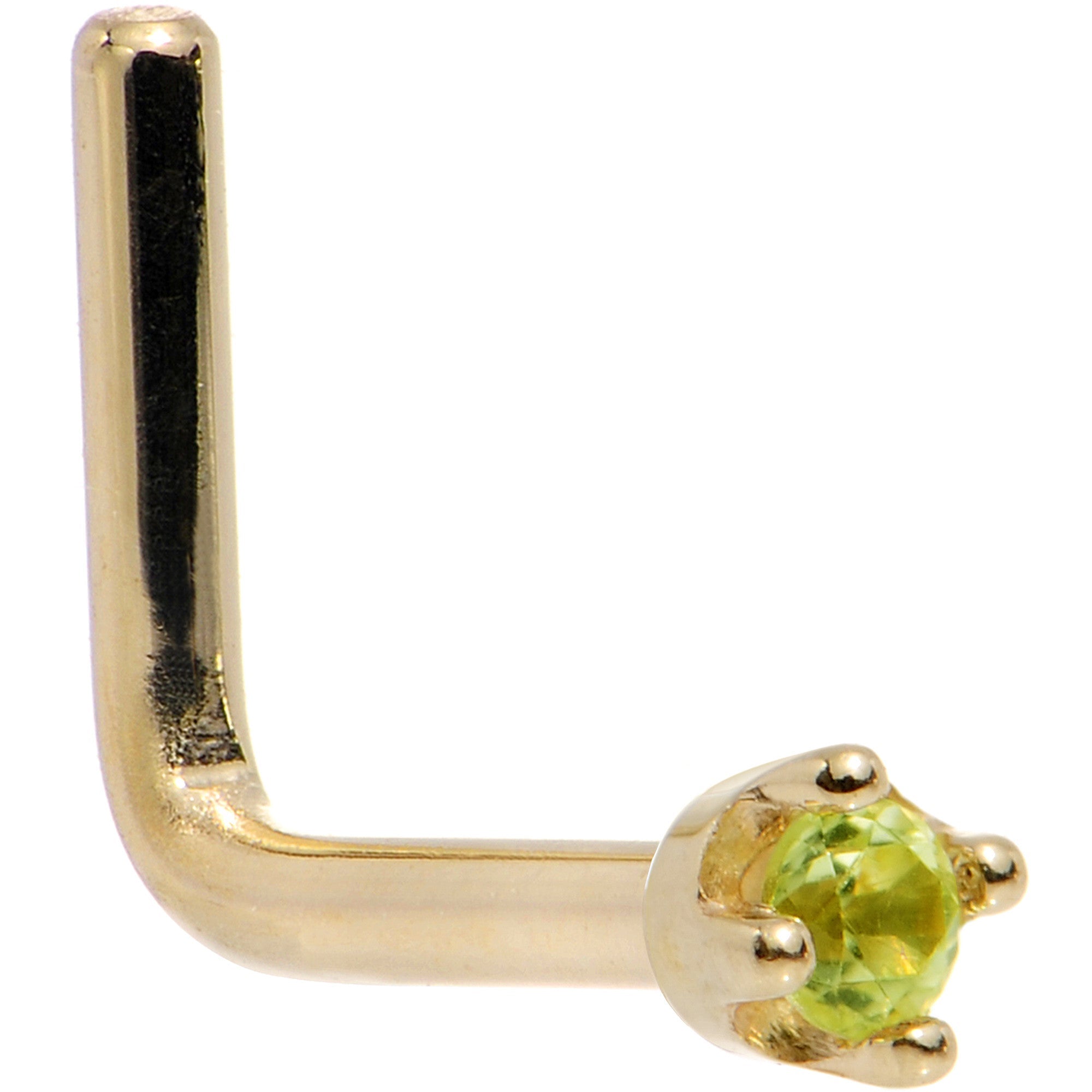 Solid 18K Yellow Gold 1.5mm Genuine Peridot Nose Ring