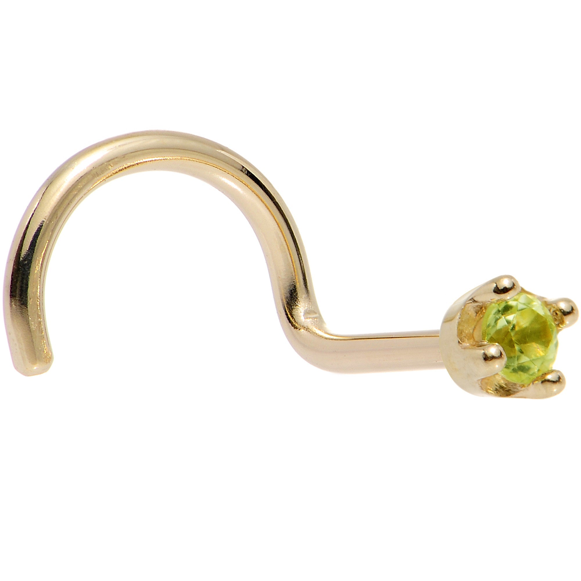 Solid 18K Yellow Gold 1.5mm Genuine Peridot Nose Ring