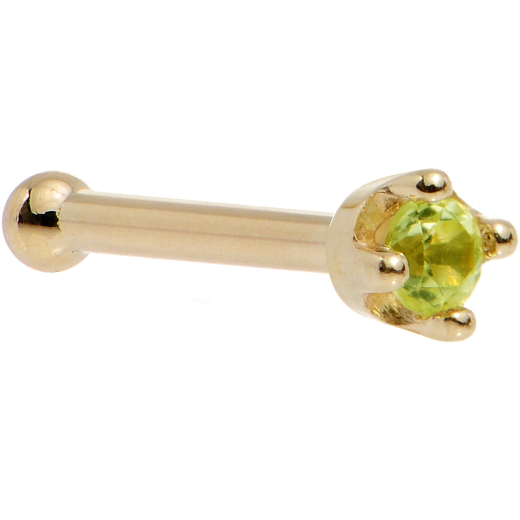 Solid 18K Yellow Gold 1.5mm Genuine Peridot Nose Ring
