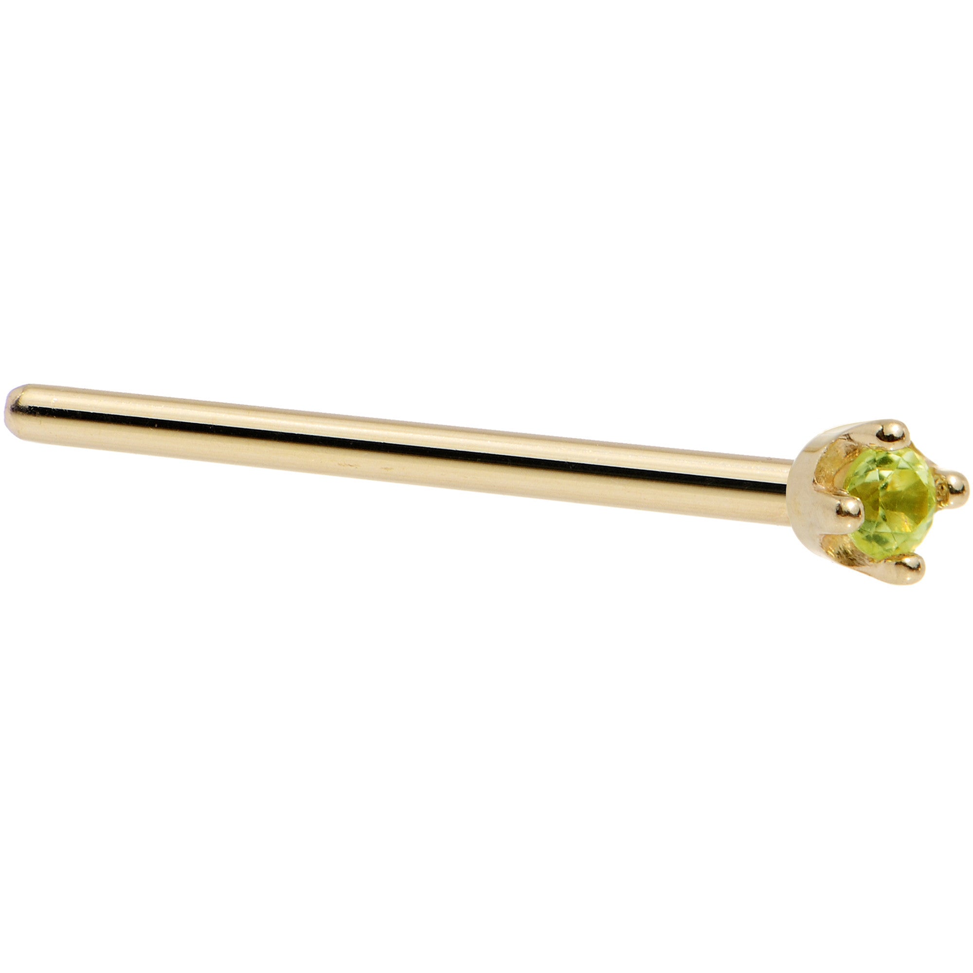 Solid 14K Yellow Gold 1.5mm Genuine Peridot Nose Ring