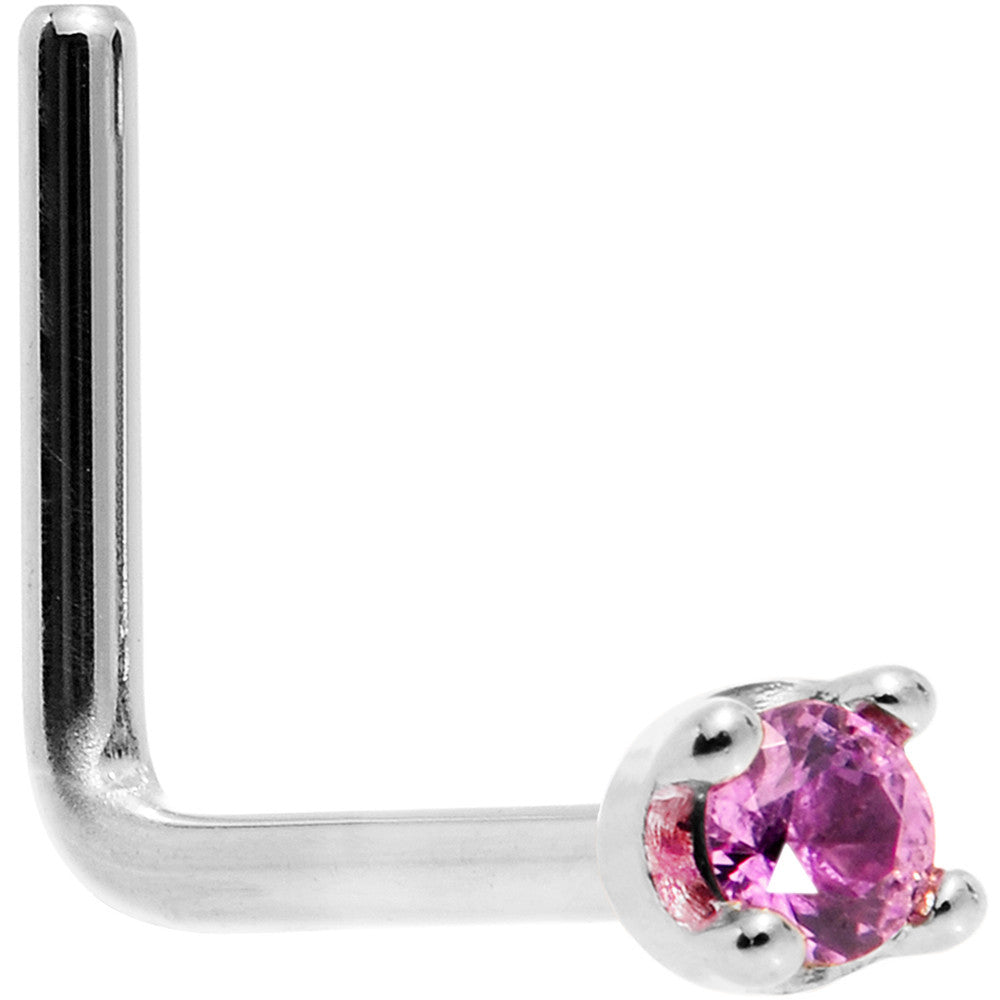 Solid 18K White Gold 1.5mm Genuine Pink Sapphire Nose Ring