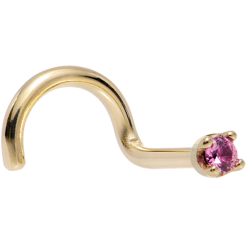 Solid 18K Yellow Gold 1.5mm Genuine Pink Sapphire Nose Ring