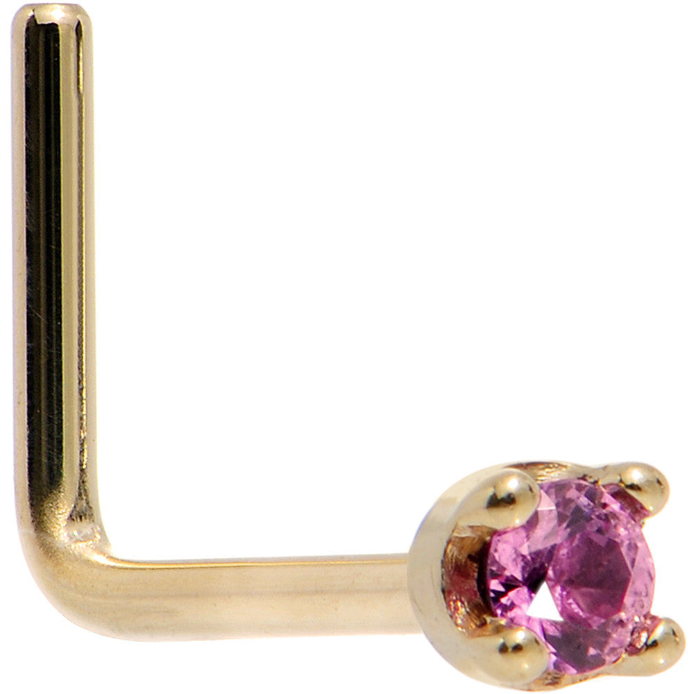 Solid 18K Yellow Gold 1.5mm Genuine Pink Sapphire Nose Ring