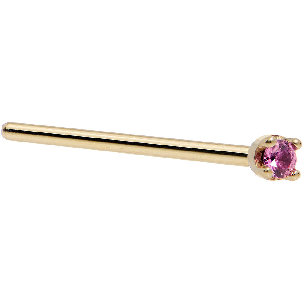 Solid 14K Yellow Gold 1.5mm Genuine Pink Sapphire Nose Ring
