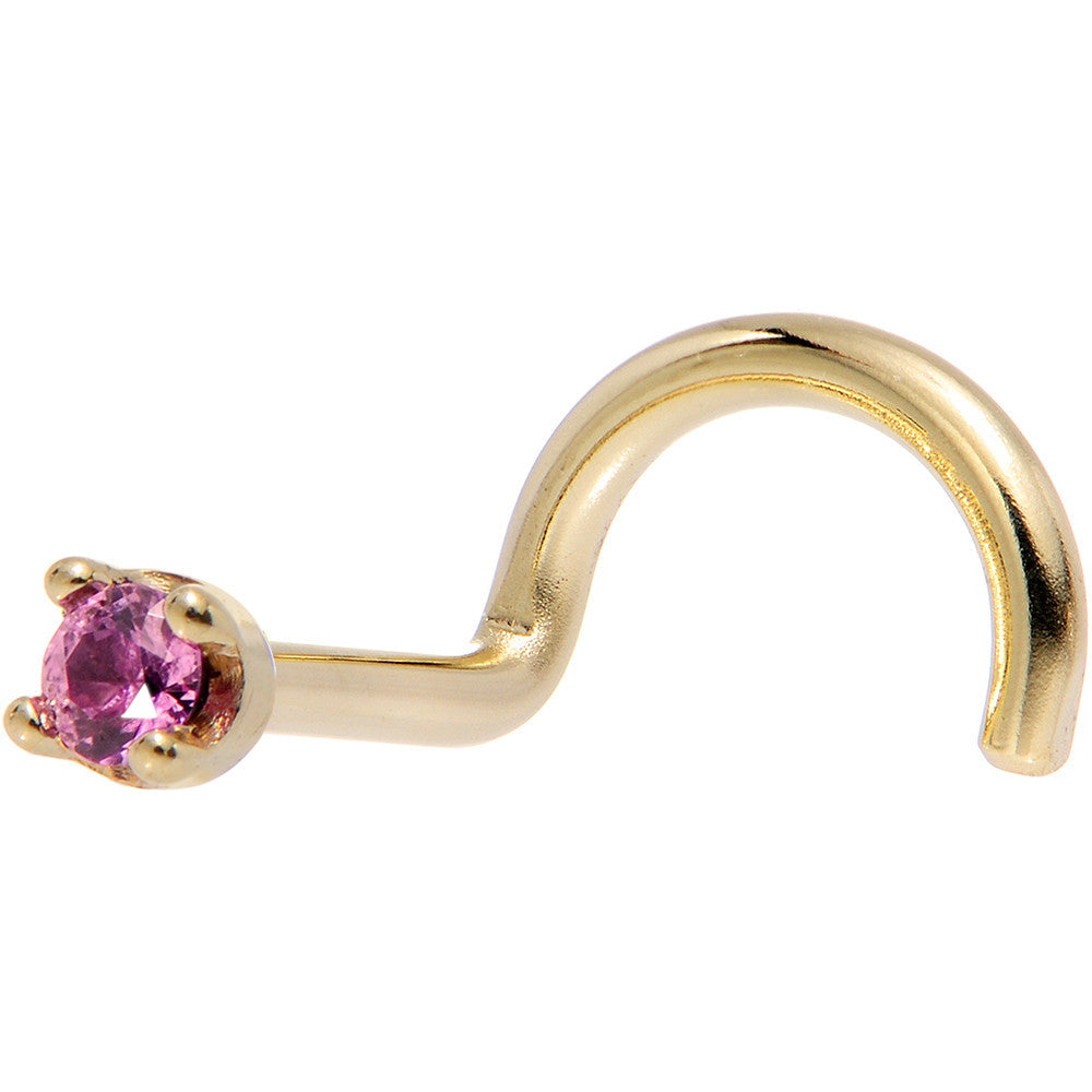 Solid 18K Yellow Gold 1.5mm Genuine Pink Sapphire Nose Ring