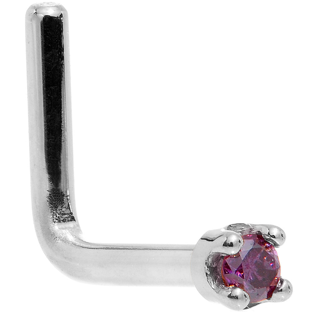Solid 18K White Gold 1.5mm Genuine Purple Diamond Nose Ring