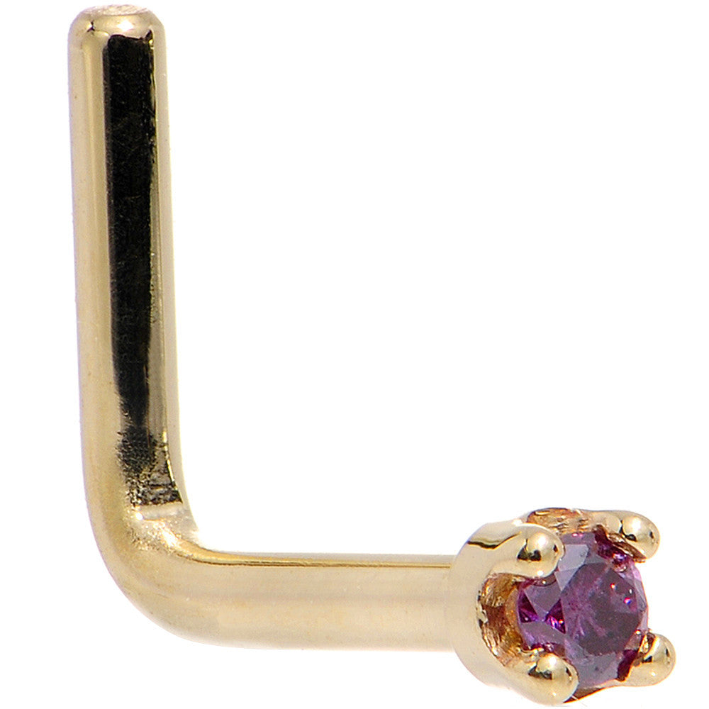 Solid 18K Yellow Gold 1.5mm Genuine Purple Diamond Nose Ring
