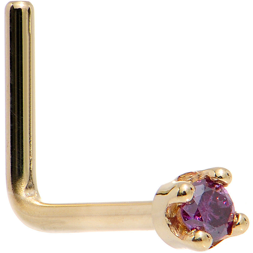 Solid 18K Yellow Gold 1.5mm Genuine Purple Diamond Nose Ring