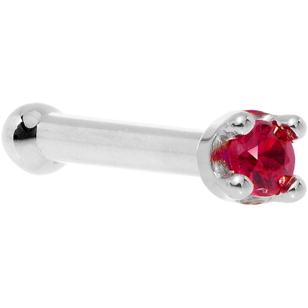 Solid 18K White Gold 1.5mm Diamond Cut Genuine Ruby Nose Ring