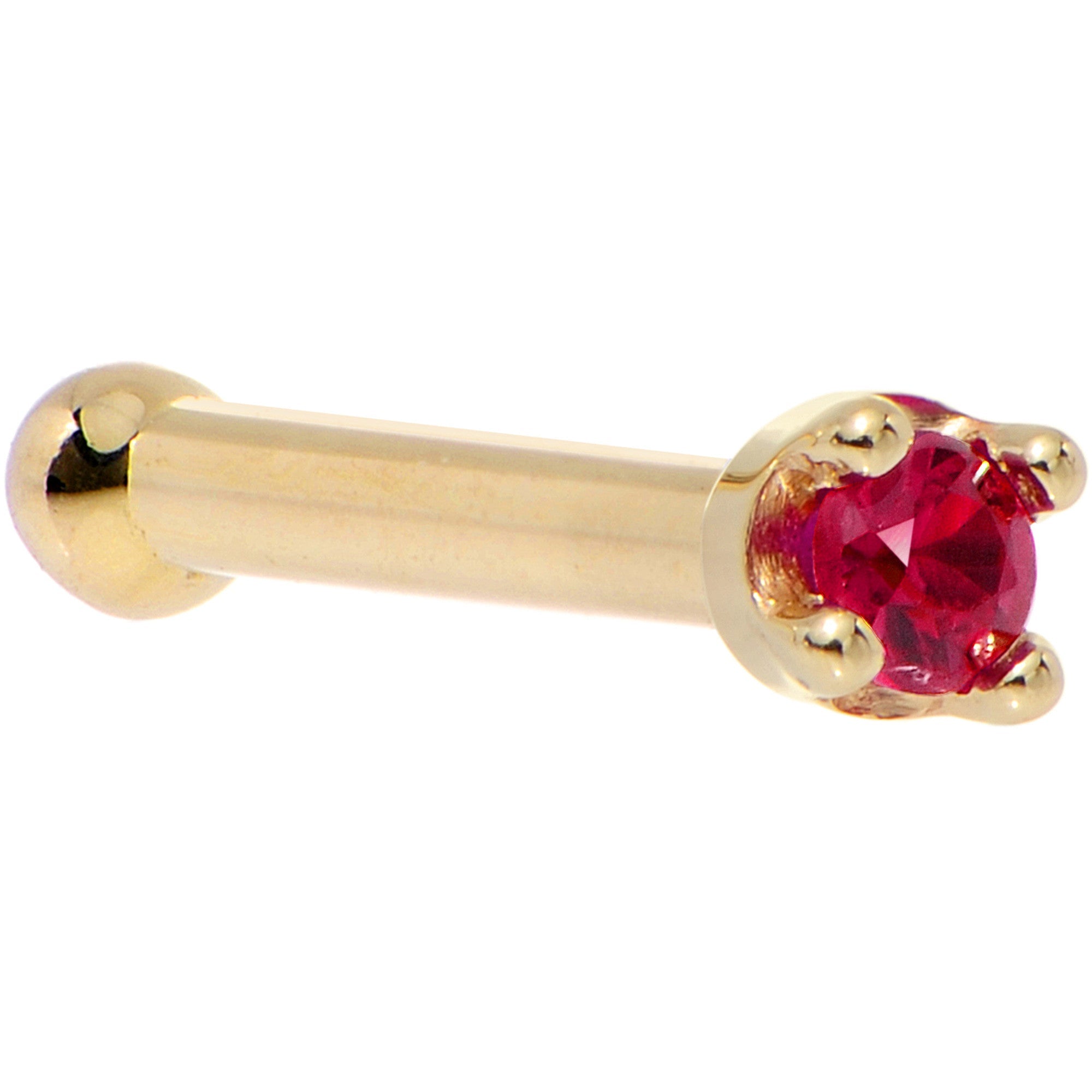 Solid 18K Yellow Gold 1.5mm Diamond Cut Genuine Ruby Nose Ring