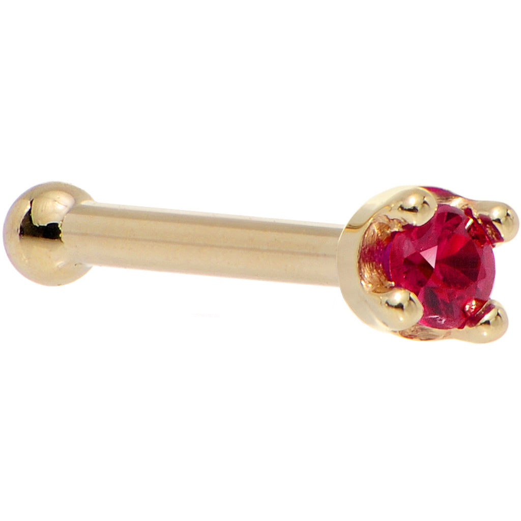 Solid 18K Yellow Gold 1.5mm Diamond Cut Genuine Ruby Nose Ring