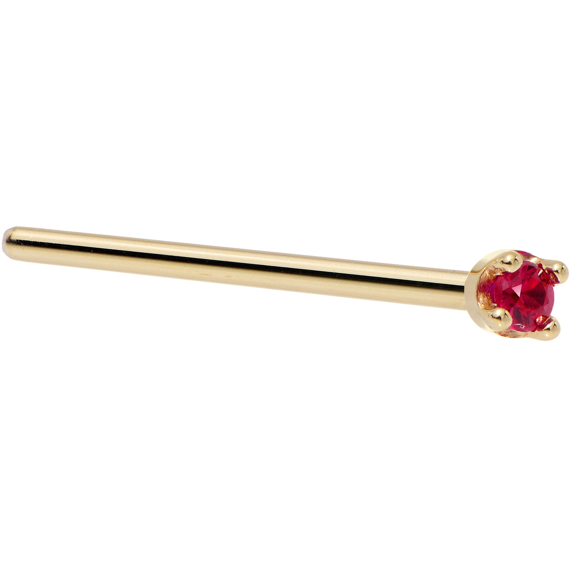 Solid 18K Yellow Gold 1.5mm Diamond Cut Genuine Ruby Nose Ring